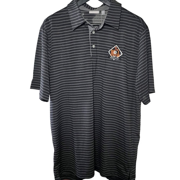 Ashworth Mens EZ-Tec2 Black & Gray Stripe Golf Polo Triple Play Logo, Size L - Picture 1 of 7